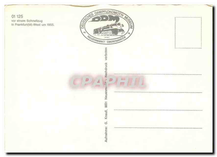 CPM 91 125 vor einem Schbellzug in Frankfurt(M)-West um 1955 — Verso