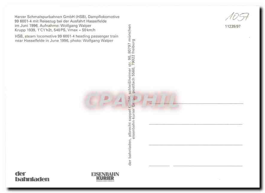 CPM Harze Schmaispurbahnen GmbH (HSB) Dampflokomotive — Verso