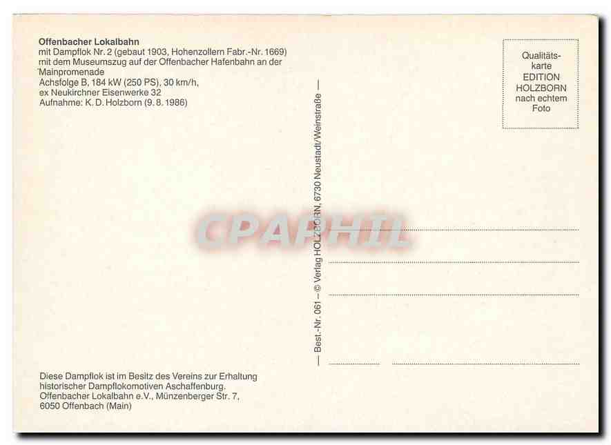 CPM Offenbacher Lokalbahn — Verso