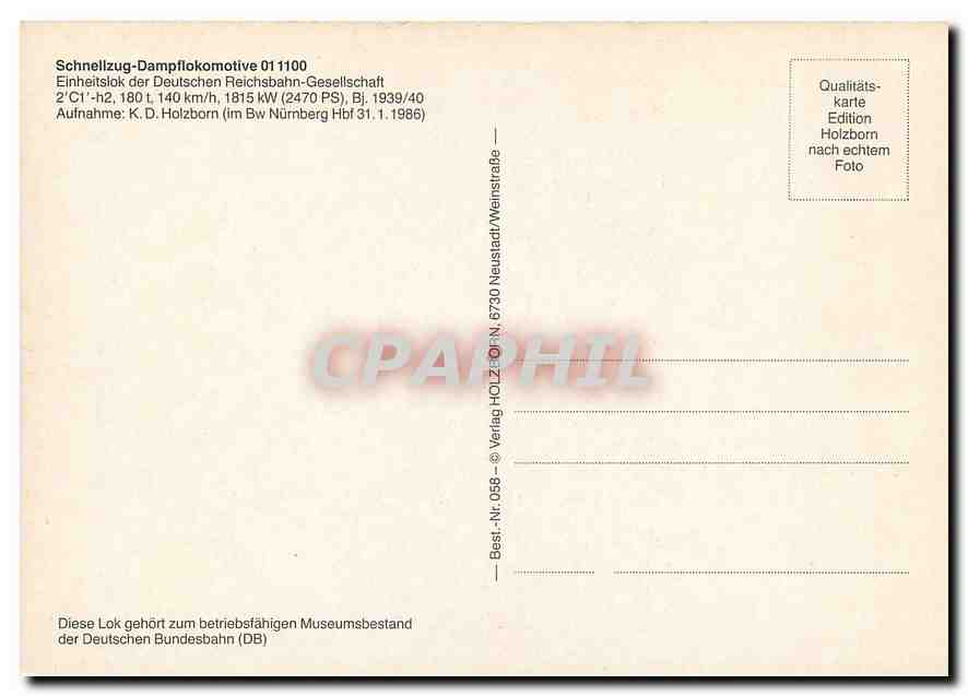 CPM Schneilzug-Dampflokomotive 01 1100 — Verso