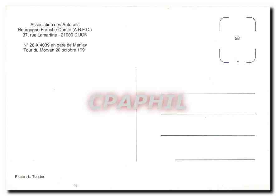 CPM N° 28 X 4039 en gare de Manday — Verso