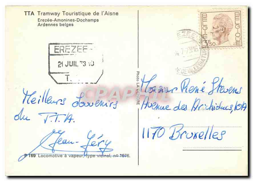 CPM TTA Tramway Touristique de l'Aisne — Verso