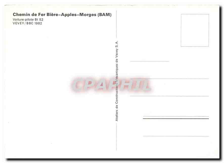 CPM Chemin de fer Biere-Apples-Morges (BAM) Voiture-pilote Bt 52 — Verso
