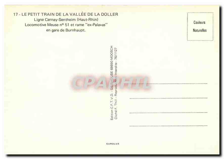 CPM Le petit train de la vallée de la Doller — Verso