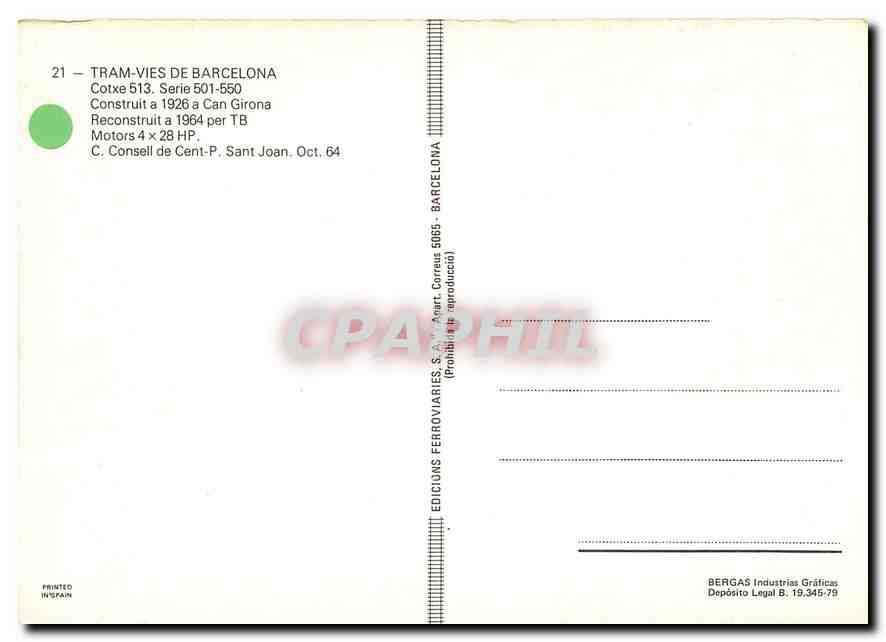 CPM TRAM-VIES DE BARCEONA — Verso