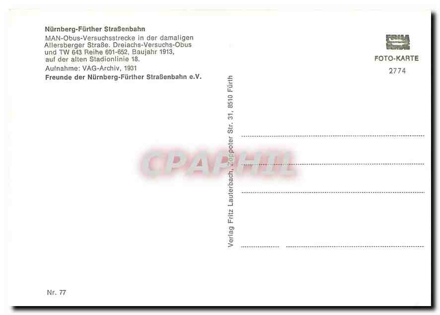 CPM MAN-Obus-Versuchsstrecke in der damaligen Allersberger Stasse — Verso