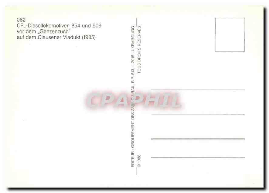 CPM CFL-Diesellokomotiven 854 und 909 vor dem Genzenzuch — Verso