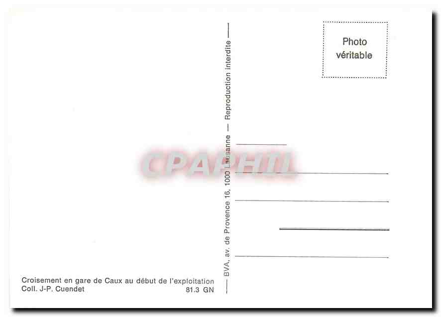 CPM Croisement en gare de Caux au début de l'exploitation — Rückseite