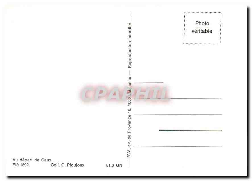 CPM Au départ de Caux — Verso