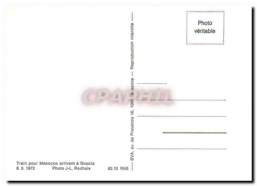 CPM Train pour Mesocco arrivant à Soazza — Verso