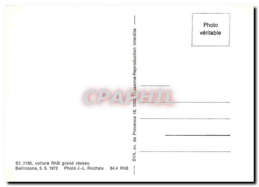 CPM B2 2165 voiture RhB grand réseau Bellinzona — Verso