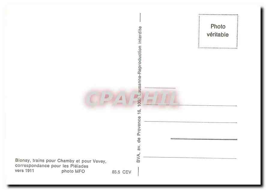 CPM Bionay Train pour Chamby et pour Vevey — Verso