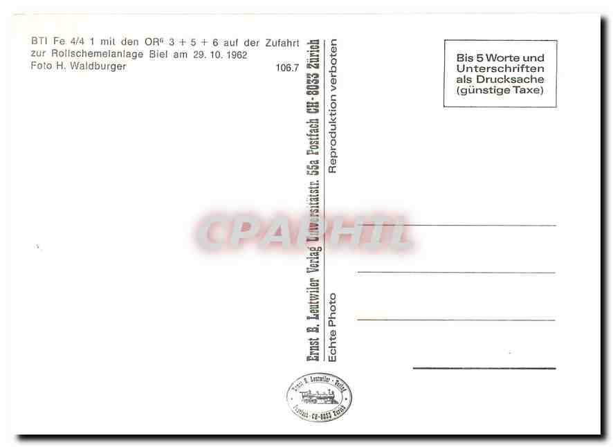 CPM Biel-Tauffelen-ins Bahn BTI Bde 4/4 13 ex SZB gleicher Nummer — Verso