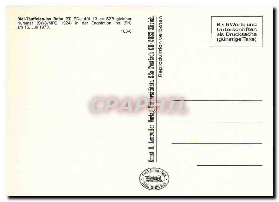 CPM BTI B2 24 (SIG 1918) war statt mit dem Bahnnamen nur mit den initialen beschriftet — Verso