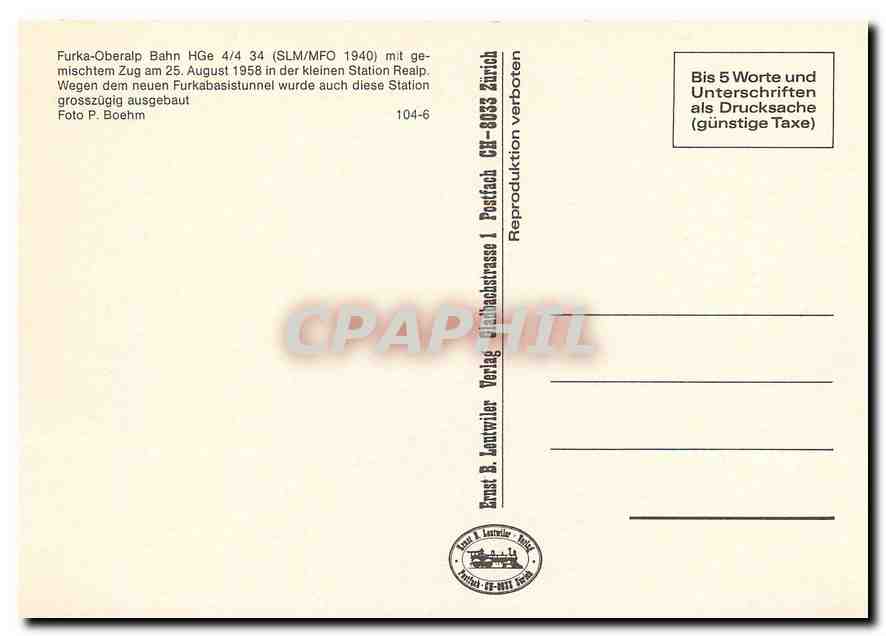 CPM Furka-Oberalp Bahn mit Lokomotive Hge 4/4 34 Furka-Reuss — Verso
