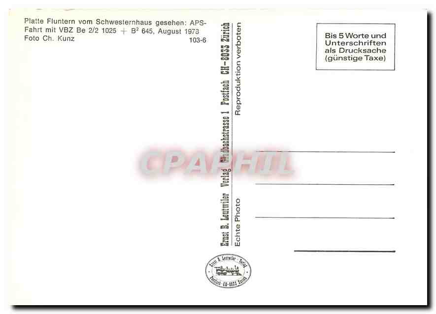 CPM Platte Fluntern vom Schwesternhaus gesehen APS-Fahrt mit VBZ Bz 2/2 1023 — Verso