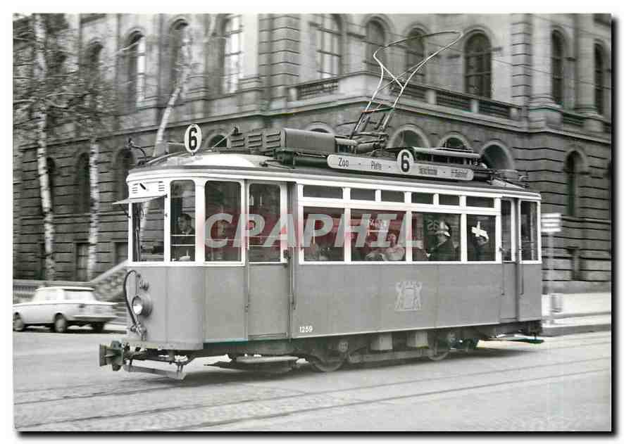 CPM Be 2/2 1259 (SIG/MFO 1919) erster Quersitztyp der VBZ vor der Hochschule um 1960