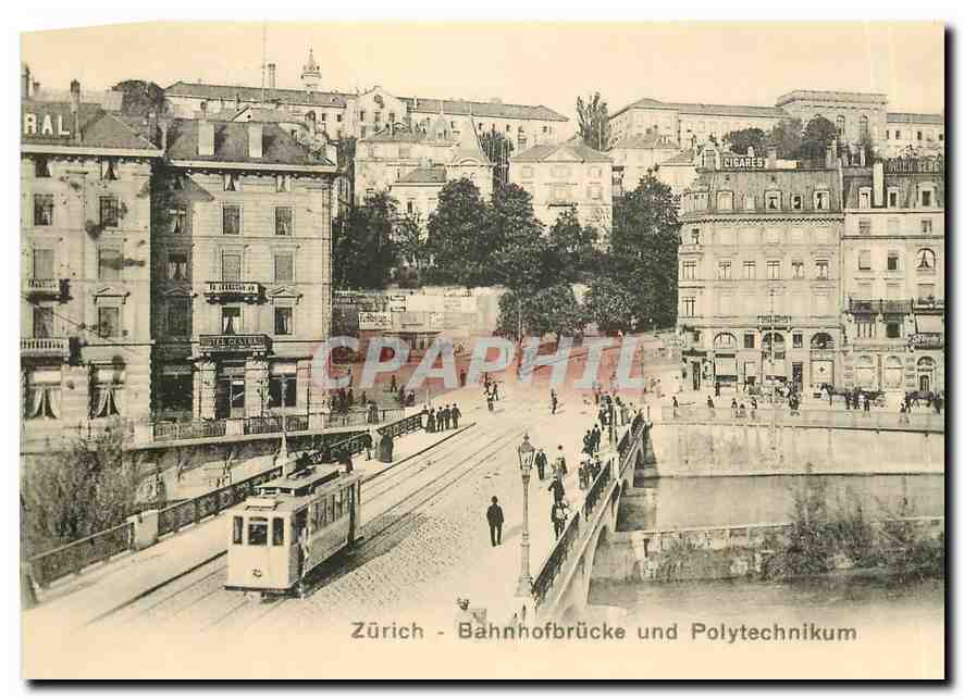 CPM Die schmale Bahnhofbrucke fuhrt uber Limmat und Wehrkanal zum kleinen Central-Platz mit der ein 