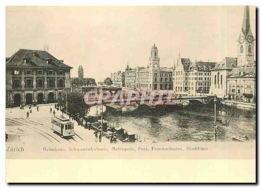 CPM Munsterbrucke und Rathausquai mit neuem Tramwagen Nr 113 anno 1903