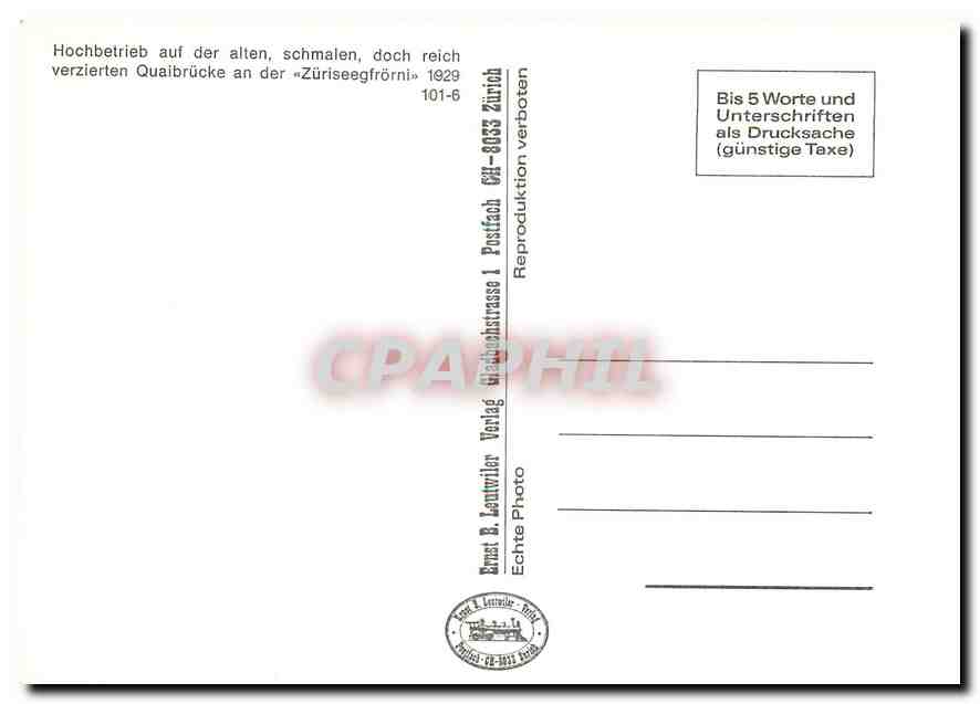 CPM Hochbetrieb auf der alten schmalen doch reich verzierten Quaibrucke an der Zuriseegfrorni — Back