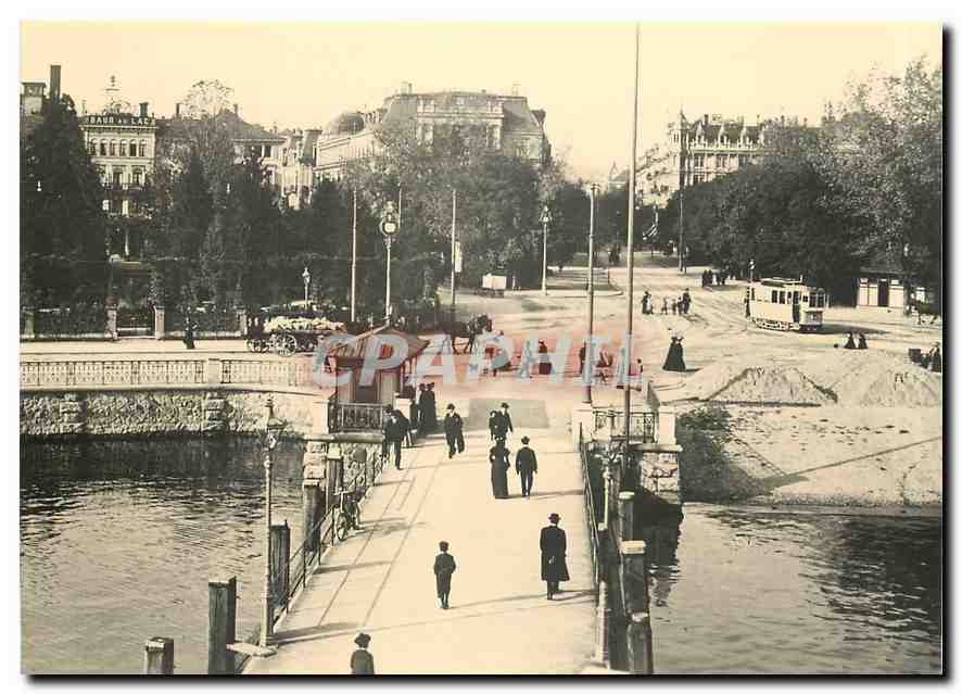 CPM Herbstsonntag am Schiffsteg beim Burkliplatz Zurich um 1899