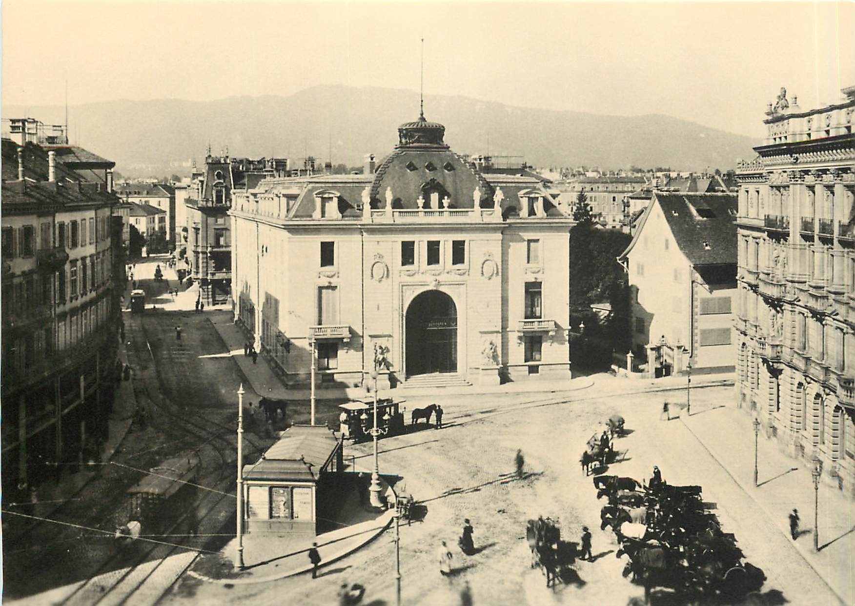 CPM Kbotenpunkt Paradeplatz Zurich anno 1899 mit Ross-litram nach Friehof Sihlfeld Stockgasse und He