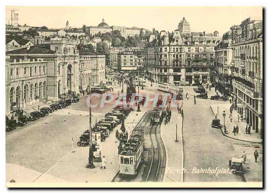 CPM Mittagsverkehr am Bahnhof 1934 Vorne Tram 148 ehemals Albisgutlibahn AGB Nr 2