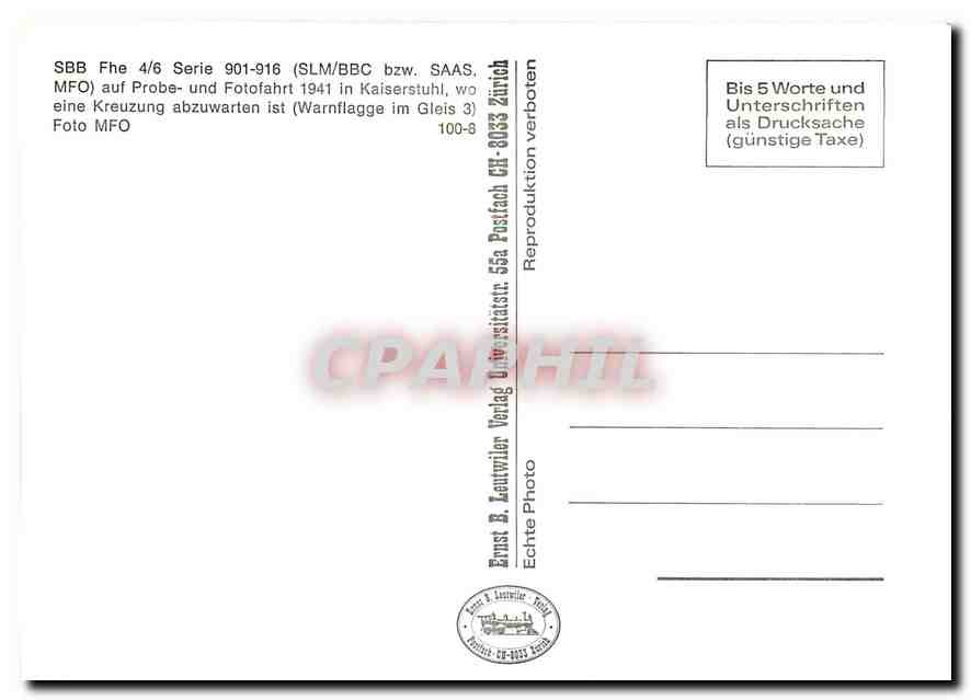 CPM SBB Fhe 4/6 Serie 901-916 bzw — Back