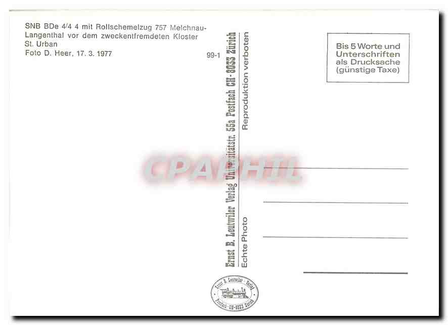 CPM SNB Bde 4/3 4 mit Rollschemeizug 757 Melchnau-Langenthal vor dem zweckentifremdeten Kloster St U — Verso