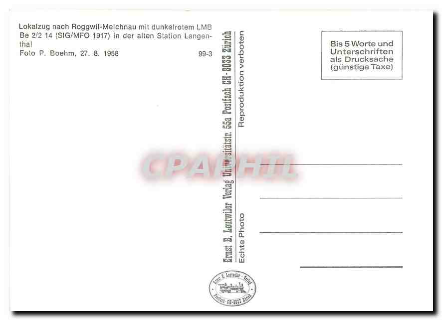CPM Lokalzug nach Roggwil-Melchnau mit dunkelrotem LMB Be 2/2 14  — Verso