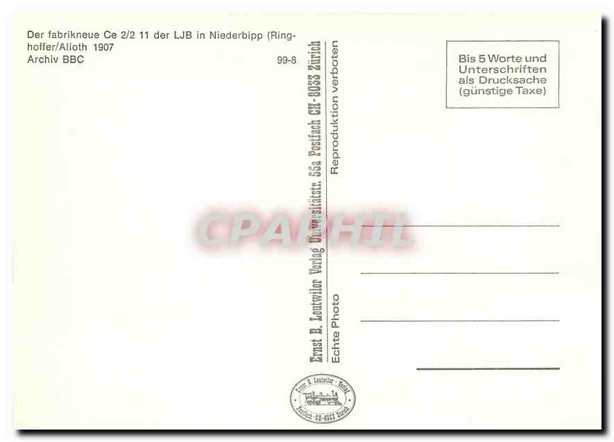 CPM Der fabrikneue Ce 2/2 11 der LJB in Niederbipp (Ring-hoffer/alioth) 1907  Archiv BBC — Verso
