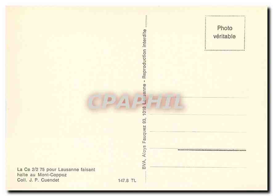 CPM La Ce 2/2 75 pour Lausanne faisant halte au Mont-Coppoz. Coll. J-P Cuendet — Verso