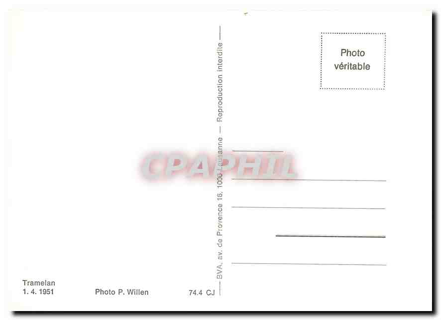 CPM Tramelan 1.4.1951 Photo P.Willen — Verso