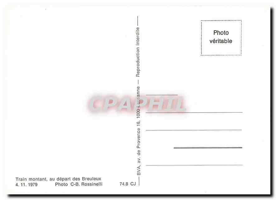 CPM Train monant au départ des Breuleux 4.11.1979 — Verso