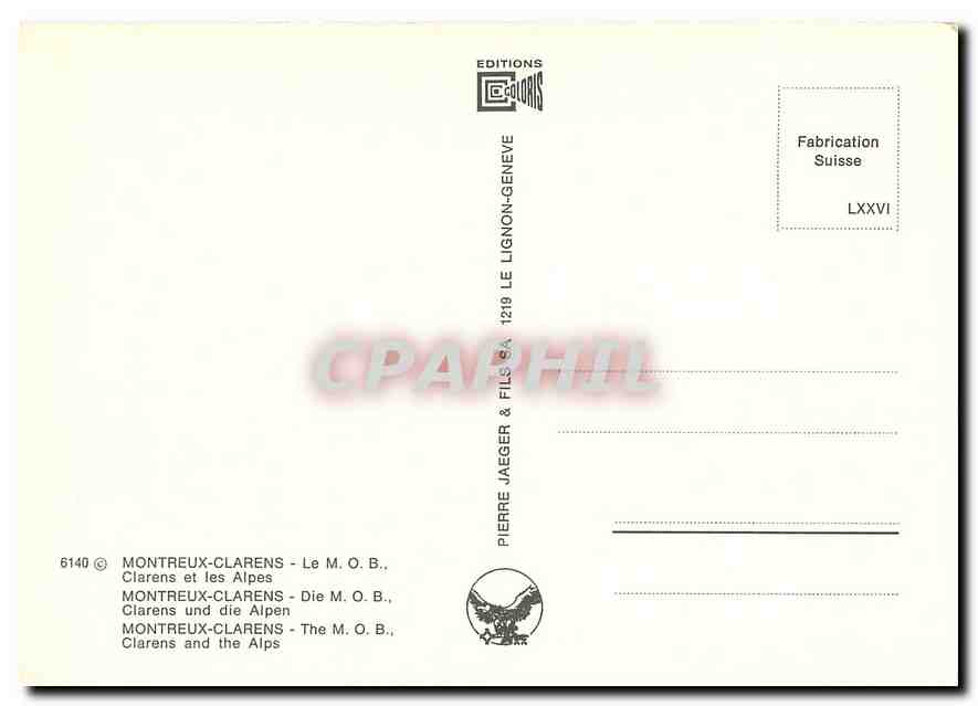CPM MONTREUX-CLARENS - Le M.O.B Clarens et les Alpes — Verso