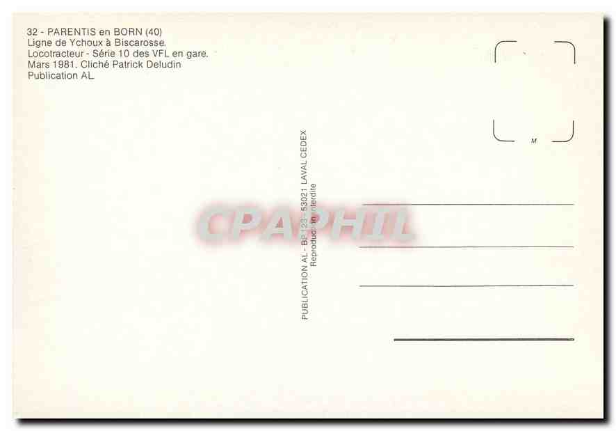 CPM 32- PARENTIS en BORN (40) Ligne de Ychoux à Biscarosse Locotrcteur- Serie 10 des VFL en gare. Ma — Verso