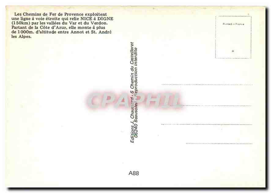 CPM CHEMINS DE FER DE PROVENCE Le Fugeret — Verso
