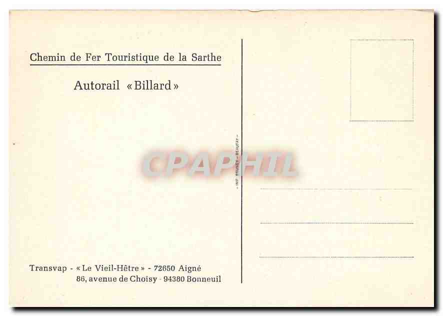 CPM Chemin de Fer Touristique de la Sarthe  — Verso