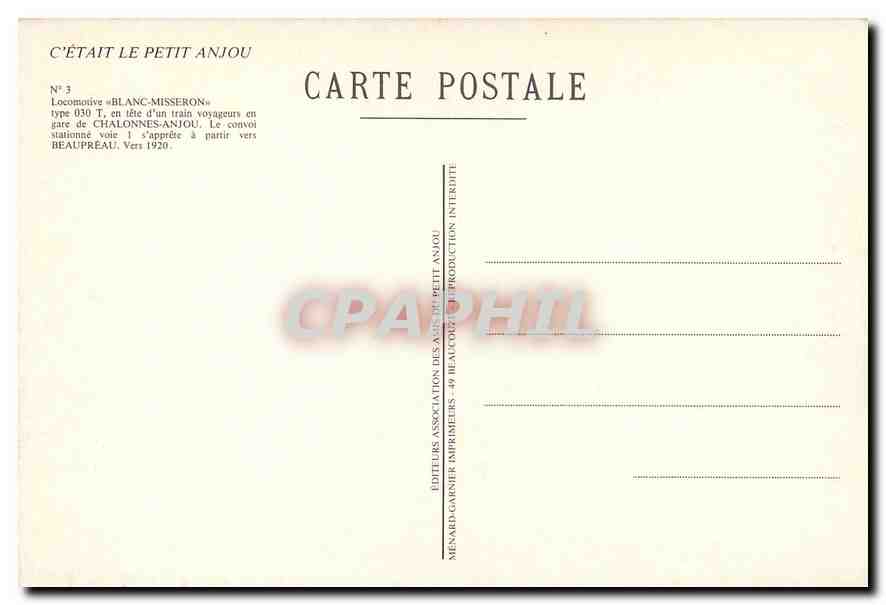 CPM CHALONNES La gare d'Anjou — Verso