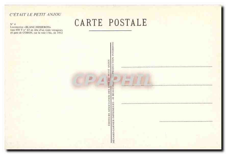 CPM GORON - Arrivée du train de Saumur — Verso