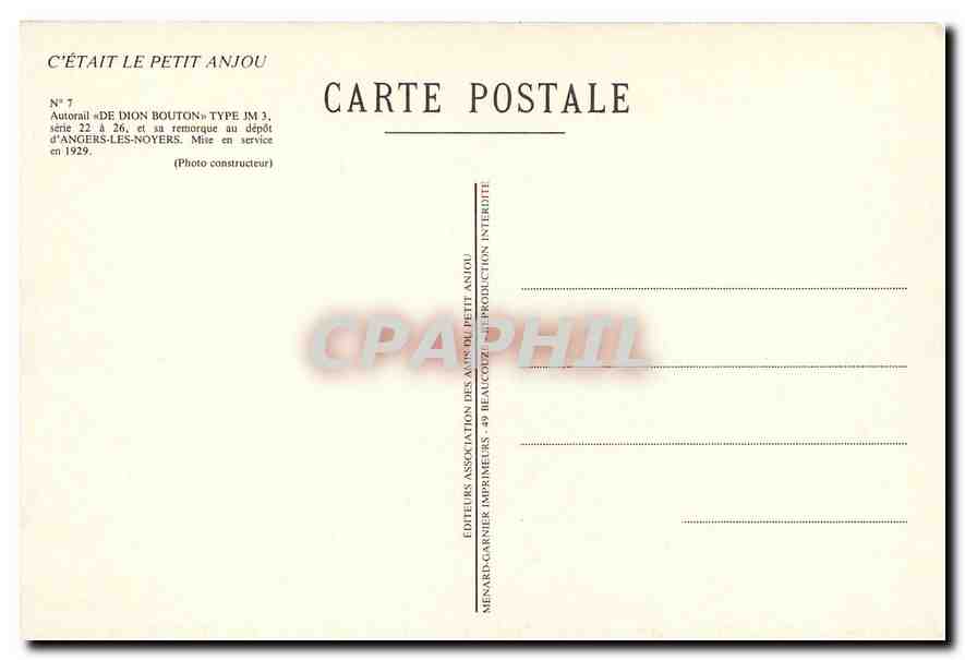 CPM Autorail "DE DION BOUTON" — Verso