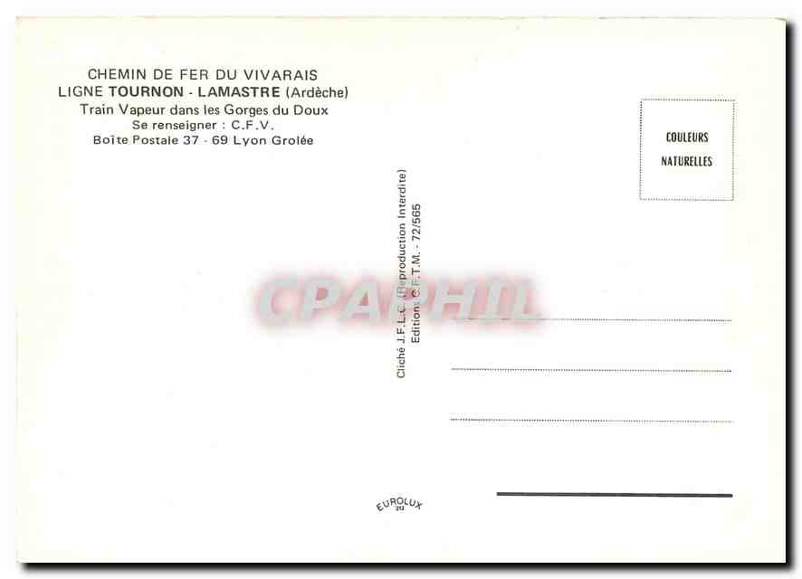CPM CHEMIN DE FER DU VIVARAIS LIGNE TOURNON - LAMASTRE (Ardèche) — Verso