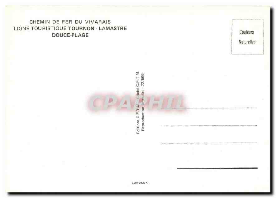 CPM CHEMIN DE FER DU VIVARAIS LIGNE TOURISTIQUE TOURNON - LAMASTRE  — Verso