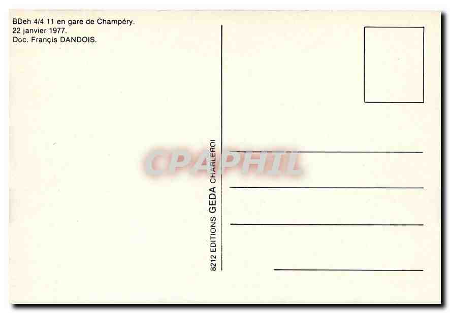 CPM Bdeh 4/4 en gare de Champéry — Verso