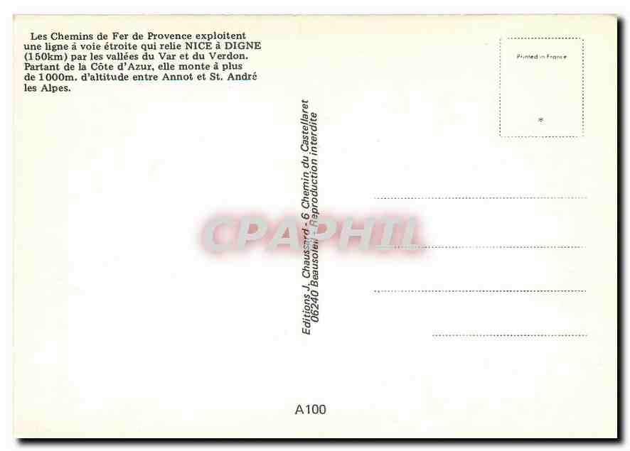 CPM CHEMINS DE FER DE PROVENCE - Barreme Le PN de la route Napoléon — Verso