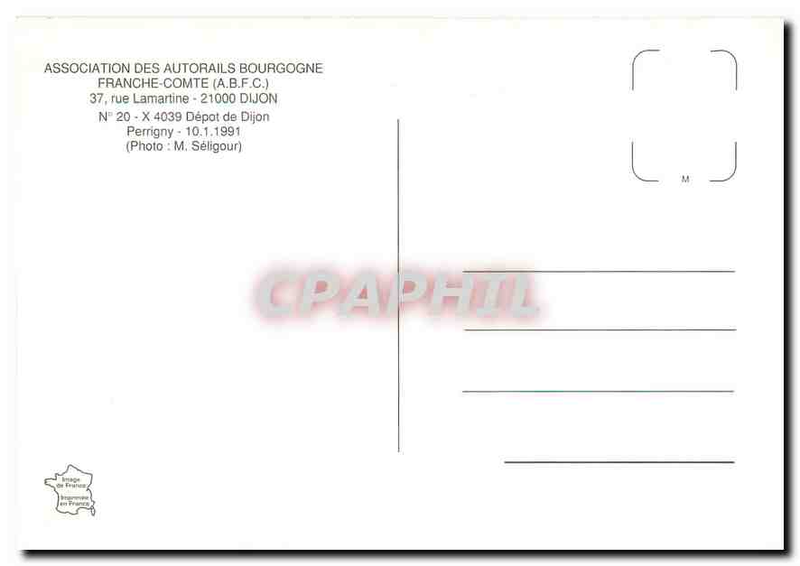 CPM ASSOCIATION DES AUTORAILS BOURGOGNE FRANCHE-COMTE — Verso