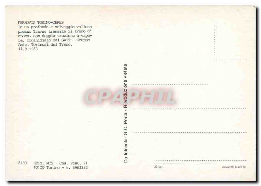 CPM FERROVIA TORINO-CERES — Verso