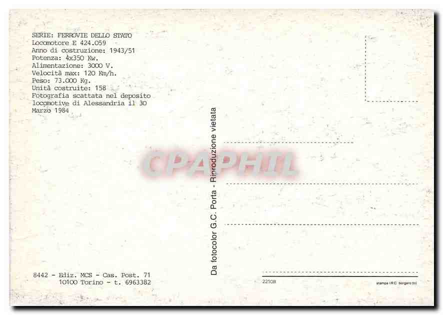 CPM FERROVIA DELLO STATO Locomotore E 424.059 — Verso
