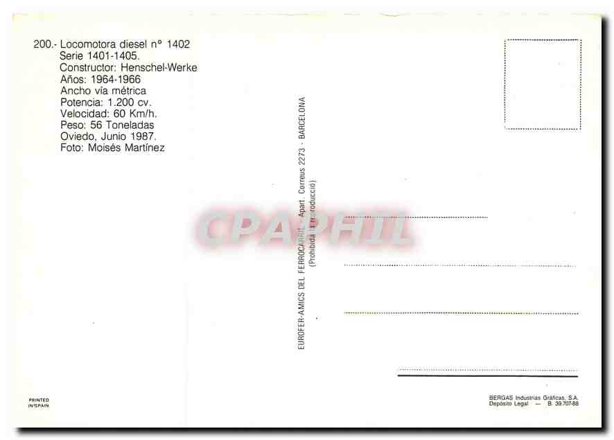 CPM Locomotora diesel n°1402 — Verso