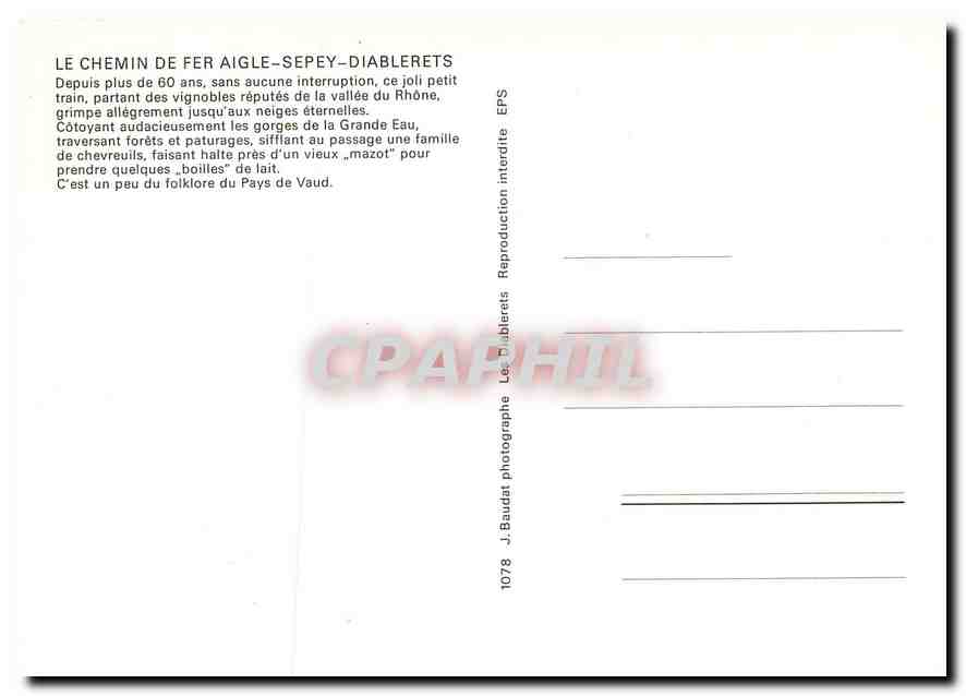 CPM LE CHEMIN DE FER AIGLE-SEPEY-DIABLERETS — Verso